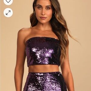 Purple Sequin Strapless Top and Skirt Set
